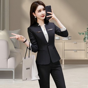 职业西装套装女春秋高端气质女神范小个子面试正装酒店前台工作服