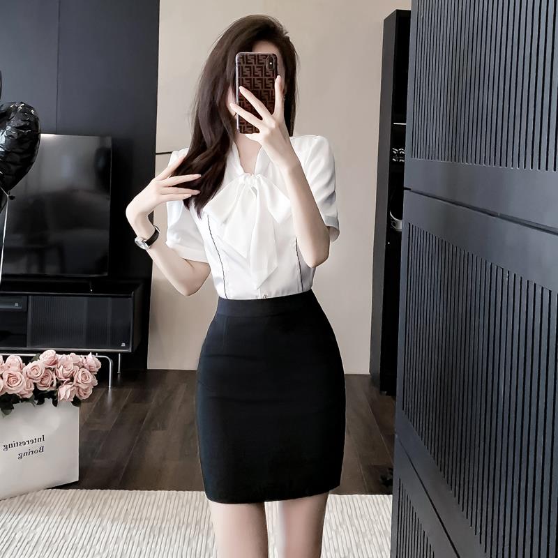 酒店前台接待职业套装女夏季短袖衬衫气质工作服空乘制服白色衬衣