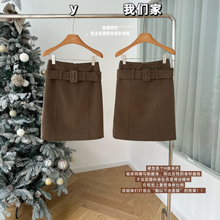 柒月末 摩登时代!复古高腰麂皮绒半身裙女秋宽松显瘦中款直筒裙