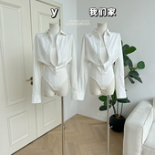 天丝连体白色衬衫 女春季 法式 柒月末 修身 收腰POLO领上衣假两件