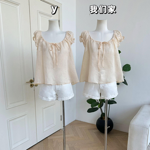 荷叶边宽松长袖 精致花苞小短袖 上衣女 呼吸感苎麻系列 柒月末