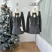 手工钉珠蝴蝶结羊驼毛上衣撞色短裙套装 柒月末 巴黎恋书 女