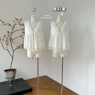柒月末 纯白盛夏 Chol*e重工款蕾丝边V领无袖衫气质防晒衫