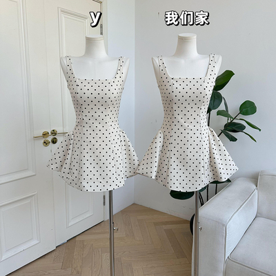 虞书欣同款法式方领吊带连衣裙女