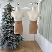 柒月末 上衣 弹力针织短袖 高频搭配 绵羊毛混纺秋冬高领修身