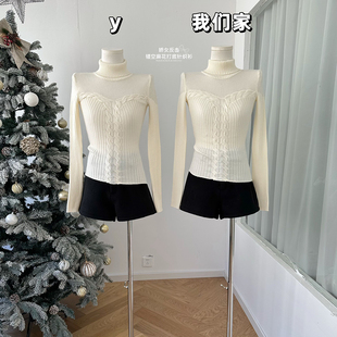 娇女反击设计感收腰显瘦镂空麻花套头毛衣女内搭打底针织衫