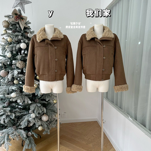 柒月末 中古麂皮烫金复古皮毛一体环保毛毛夹克外套 伦敦少女