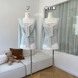 柒月末 上衣 原创韩系天丝条纹荡领抹胸两件套莱赛尔罩衫