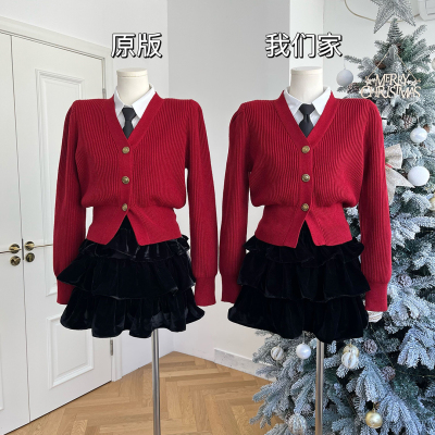 过年穿搭红色毛衣开衫上衣