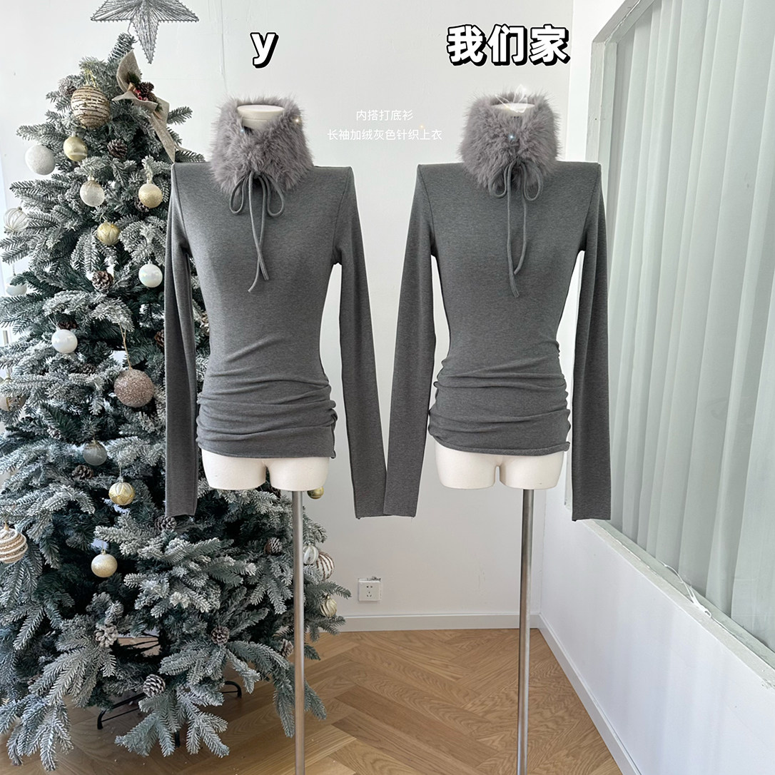 柒月末 内搭打底衫女2025新款超好看长袖t恤绝美加绒灰色针织上衣,女装/女士精品,T恤,淘宝优惠券,粉丝福利购,淘宝优惠卷