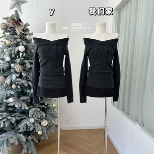 柒月末 高智姐姐 韩系气质一字肩羊毛针织衫秋辣妹露肩毛衣上衣