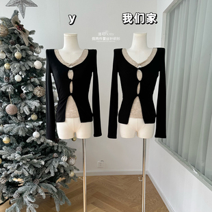 长袖 柒月末 女修身 假两件蕾丝针织衫 T恤内搭打底上衣 洛可Betty