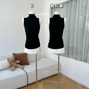 柒月末 奥地利兰精天丝后背扭结堆堆领半高领背心露背无袖上衣