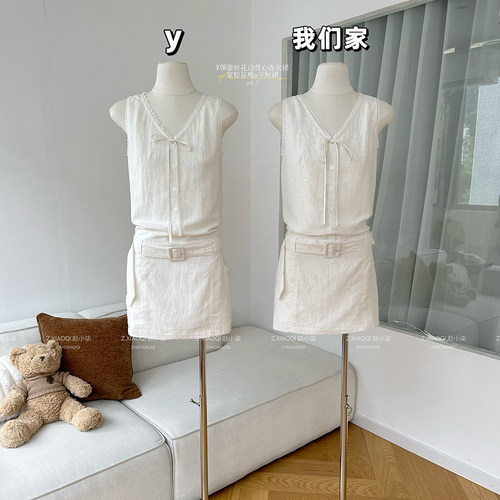 V领蕾丝花边背心连衣裙女夏季韩