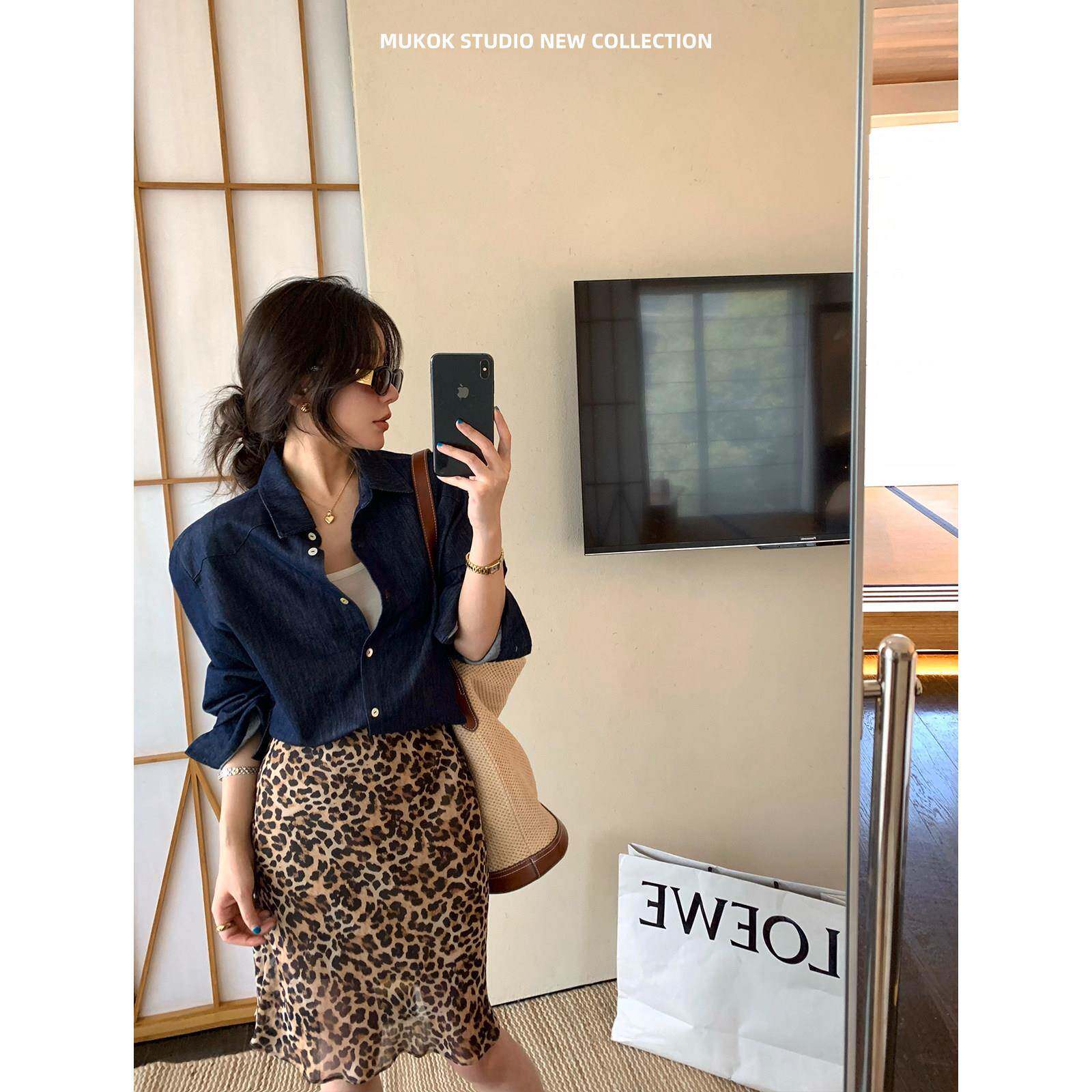 MUKOK 豹纹性感包臀短裙女2026春夏新款垂感直筒百搭显瘦半身裙
