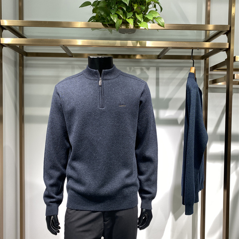 半高领拉链男士针织衫商务毛衣