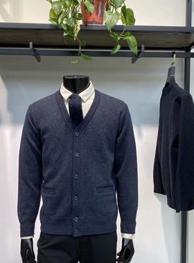 25年冬季新品男士V领针织开衫商务休闲毛衣保暖灰色上衣领佐诺依