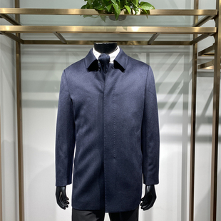 鹅绒内胆可拆卸男士翻领绵羊毛毛呢外套中长款大衣商务领佐诺依