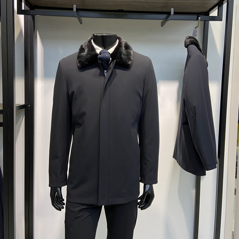 水貂毛领兔毛内胆男士翻领尼克服外套防风保暖冬季上衣领佐诺依
