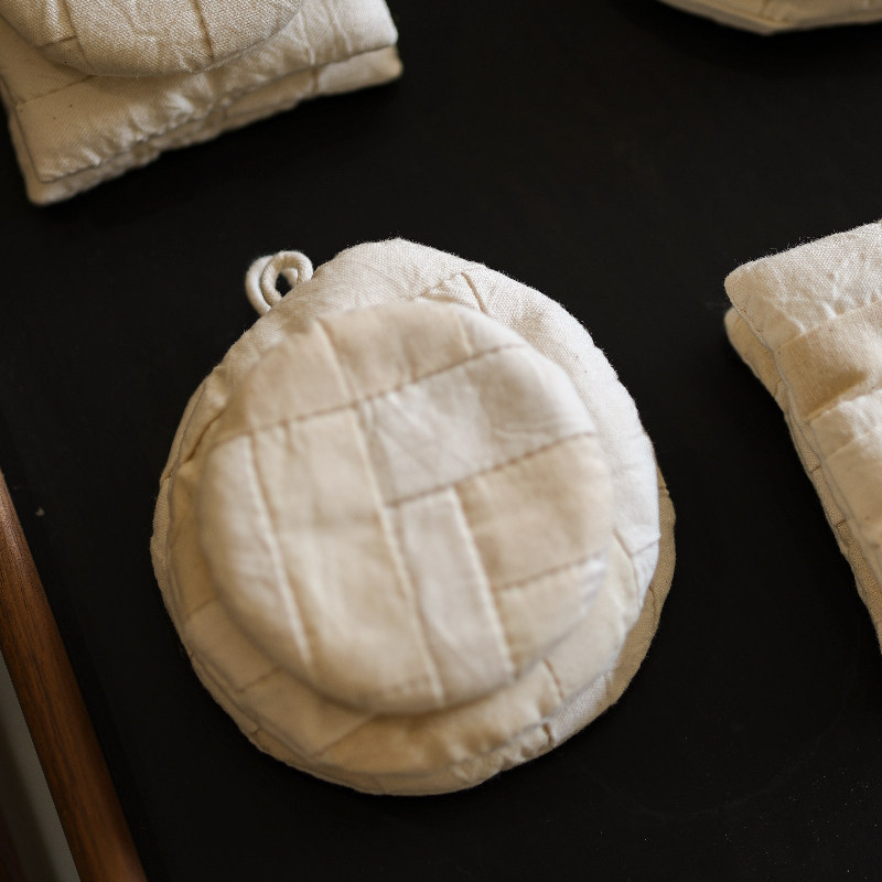 山隐造物手工文艺日式亚麻白色格子拼接餐桌布垫烘焙布艺隔热杯垫