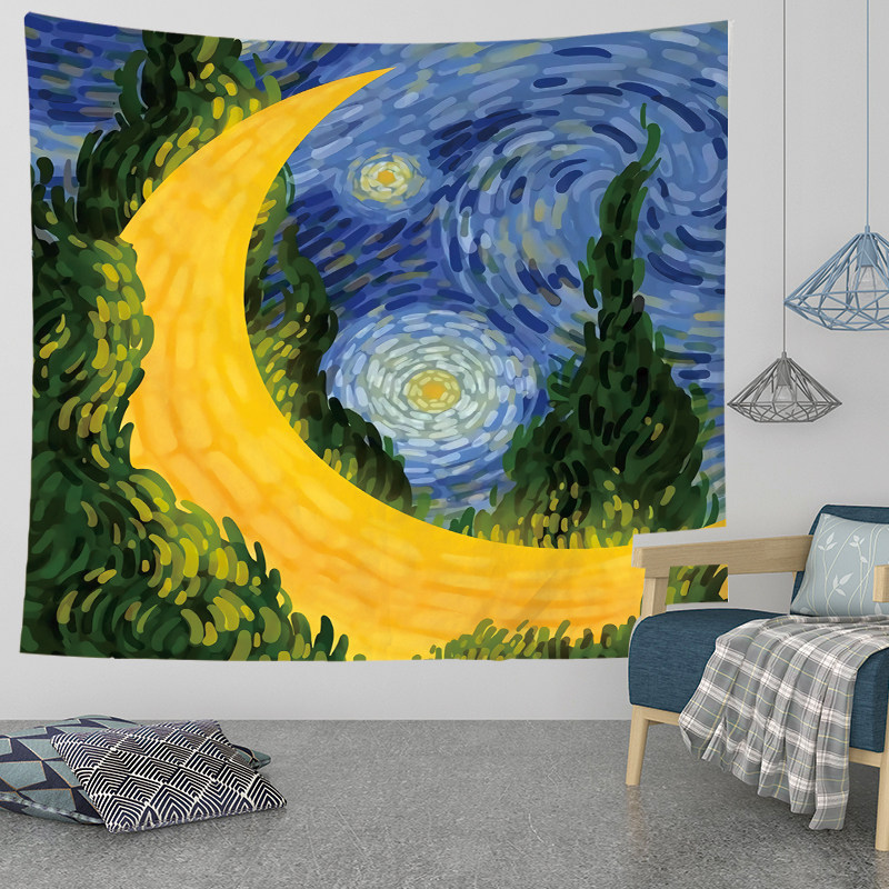 艺术背景布ins欧式抽象派油画挂布梵高星空向日葵挂毯宿舍卧室