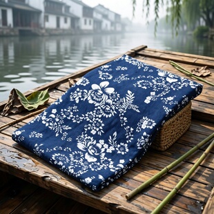 加厚非遗乌镇蓝色印花纯棉布料手工服装面料民族风复古布料原材料