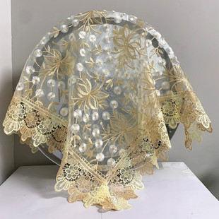 蕾丝防尘盖布圆镜子盖巾遮挡帘遮盖布遮挡罩化妆镜盖布梳妆台镜子