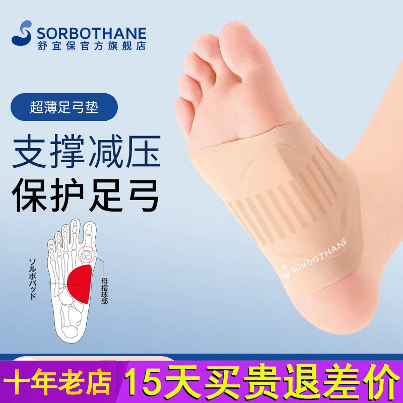 日本进口Sorbothane足弓垫扁平足鞋垫支撑高足弓塌陷训练器矫正袜图片