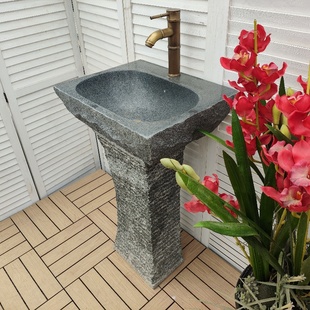 洗手盆家用面盆室外水池石头阳台庭院户外落地式 洗脸盆 一体立柱式