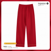 休闲秋冬家居家裤 单件睡裤 宽松大码 纯棉大红色长裤 女士春秋款