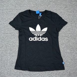 Adidas/阿迪达斯 女子三叶草夏款纯棉透气经典休闲运动T恤 AJ8084