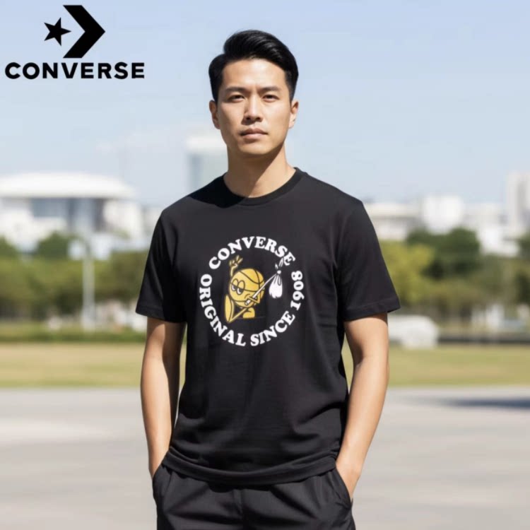 CONVERSE匡威男款 经典时尚简约印花款运动休闲短袖10020534-01A