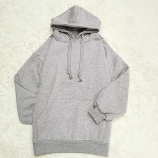 加绒加厚中长款冬季宽松连帽卫衣女套头长袖袋鼠兜休闲外套高个子