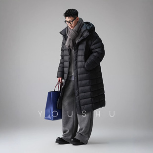 320G白鹅绒连帽立领高充绒量长款羽绒服男2025冬季新款保暖外套潮