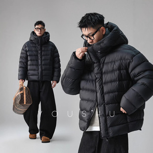 90白鹅绒连帽排骨立领羽绒服男2025冬季新款宽松加厚保暖外套潮