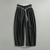 「丝滑垂坠」春季 男 韩系轻奢松驰感黑色抽绳褶裥阔腿休闲西裤