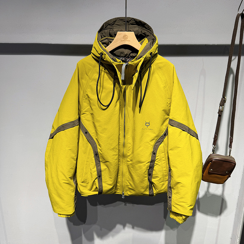 2025冬季新品潮流个性工装撞色拼接连帽90白鸭绒羽绒服保暖外套男