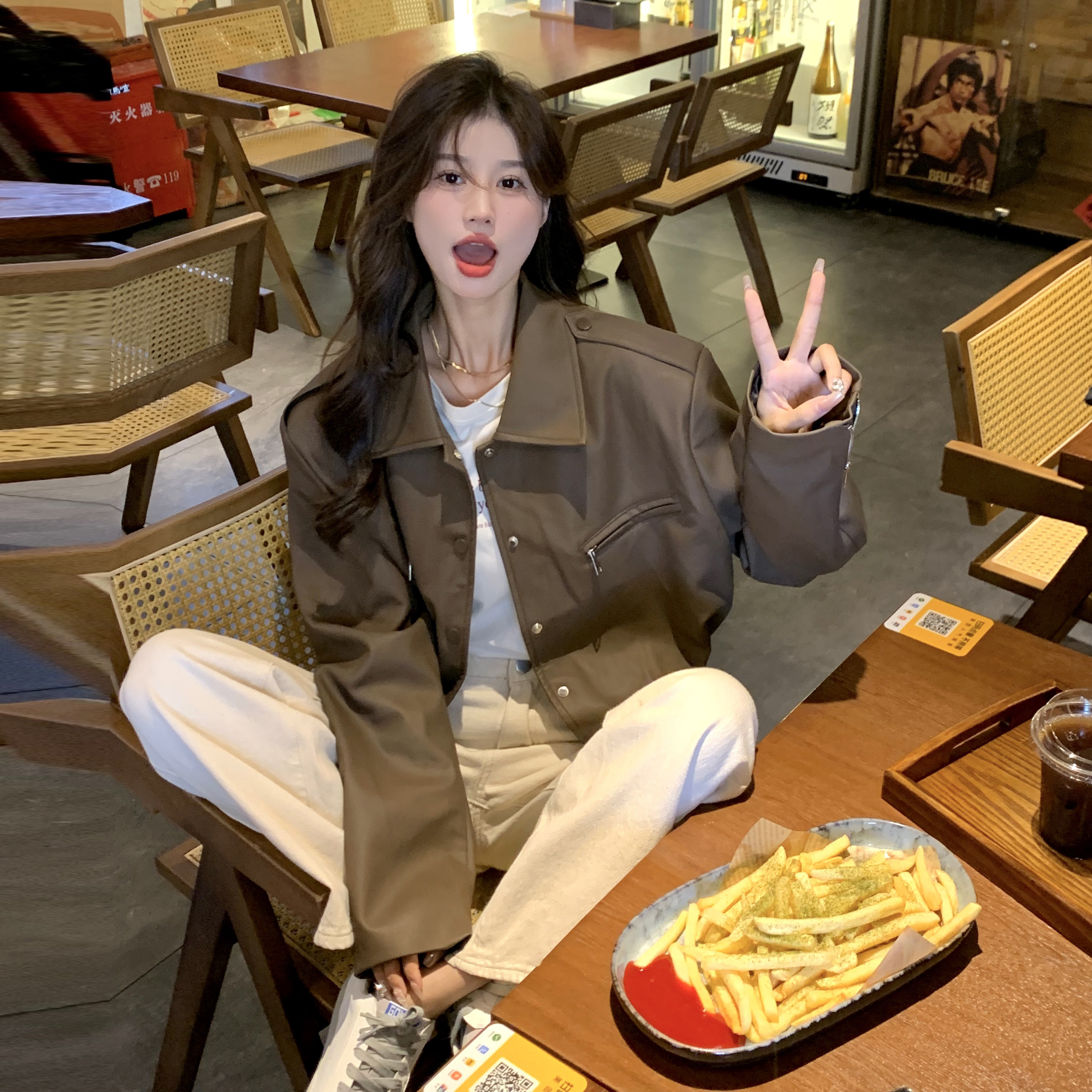 【】美拉德复古甜酷pu皮夹克2D111-A390P135K188,女装皮衣,2D111