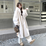 韩版保暖仿水貂绒连帽外套女2025冬季新款显瘦加厚长款毛茸茸大衣，女装皮草，2D111