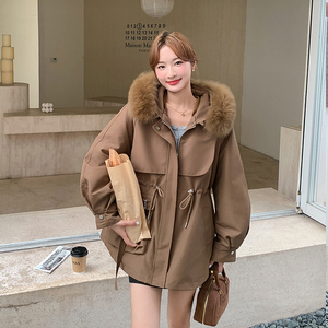 派克服短款收腰显瘦款连帽大毛领加绒棉服韩版外套2025年冬季新款图片