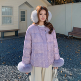 【】新中式羽绒服毛毛袖口盘2D111-A1369P385K578，女装羽绒服，2D111