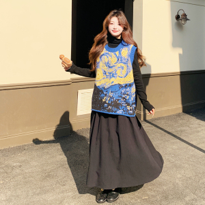 文艺复古油画针织马甲裙女2025春季新款法式气质连衣裙图片