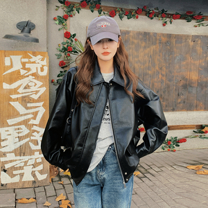 【】黑色pu皮夹克韩版外套女 2C012-A629 P150 K208 主推图片