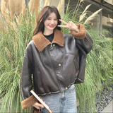 复古咖色皮毛一体羊羔毛夹克外套女入冬2025新款小个子巨好看棉服，女装皮衣，2D111