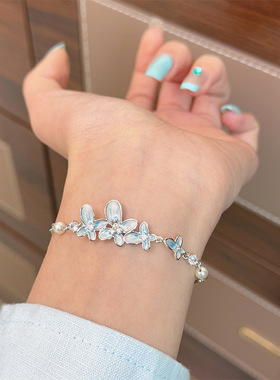 时尚ins小清新百搭滴油珐琅渐变兰花手链轻奢高级感可抽拉手饰女