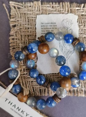 秋冬木制手串共生蓝晶石沉香月光水晶手串女款时尚百搭气质手饰女