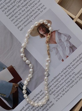 高品质淡水巴洛克不规则珍珠项链欧美时尚新品锁链轻奢百搭锁骨链