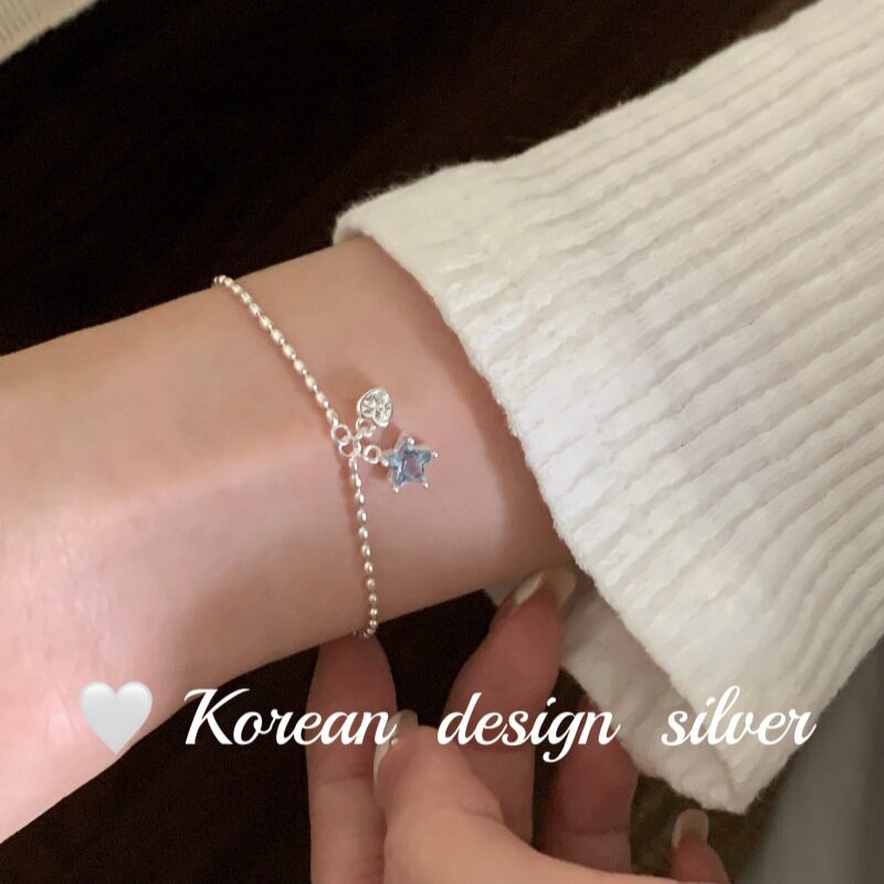 韩版日系简约ins风饰品S925纯银甜美蓝锆石星星爱心米粒手链叠戴