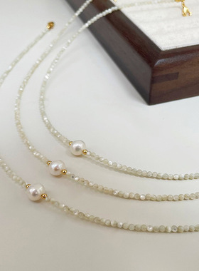 新款极细简约百搭贝壳项链女手工串珠高级感时尚通勤淡水珍珠颈链