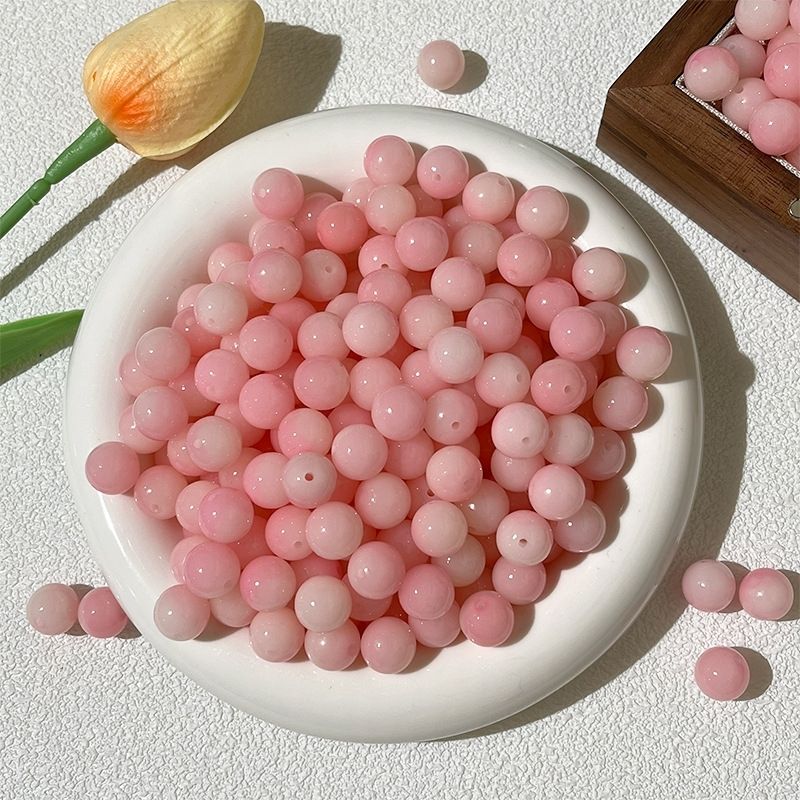 正品美人鱼粉色圆珠12mm解压情侣款菩提根散珠散装有孔正圆diy